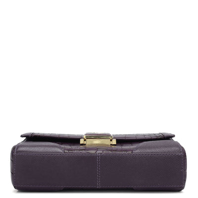Small Croco Franzy Leather Baguette  - Grapevine