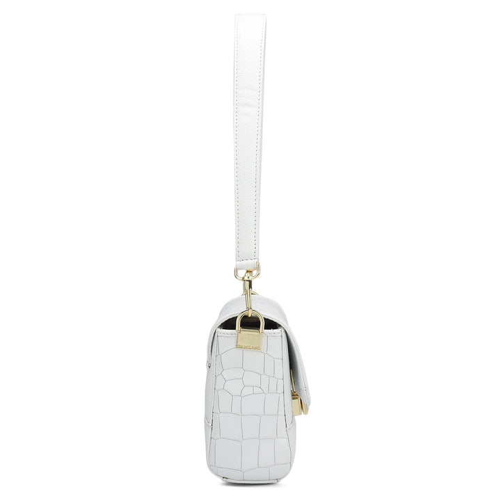 Small Croco Franzy Leather Baguette  - Snow