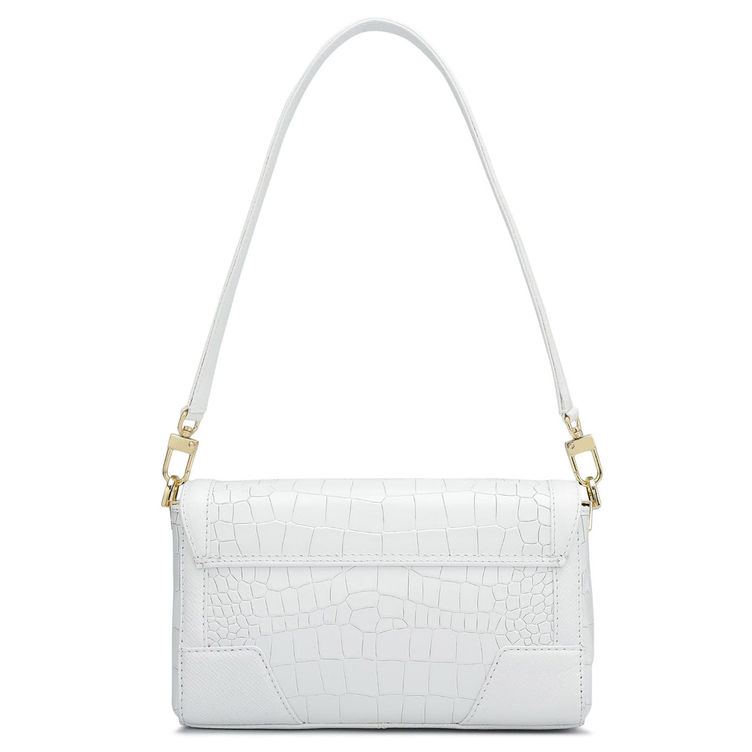Small Croco Franzy Leather Baguette  - Snow