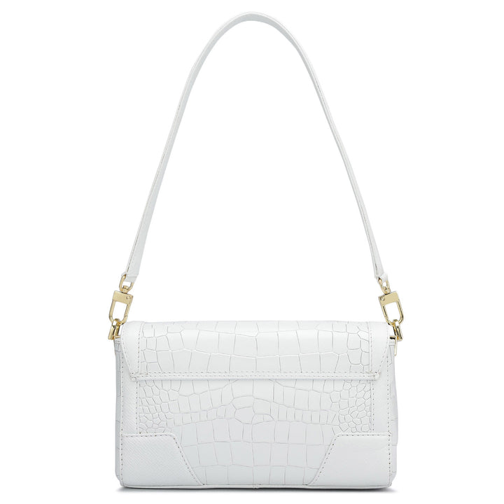 Small Croco Franzy Leather Baguette  - Snow