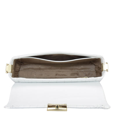 Small Croco Franzy Leather Baguette  - Snow