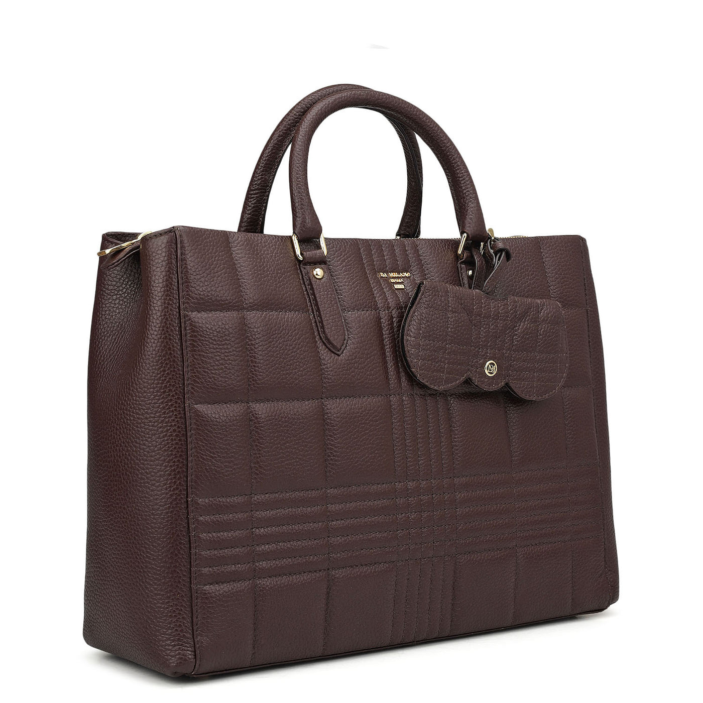 Large Wax Stripe Leather Book Tote - Berry