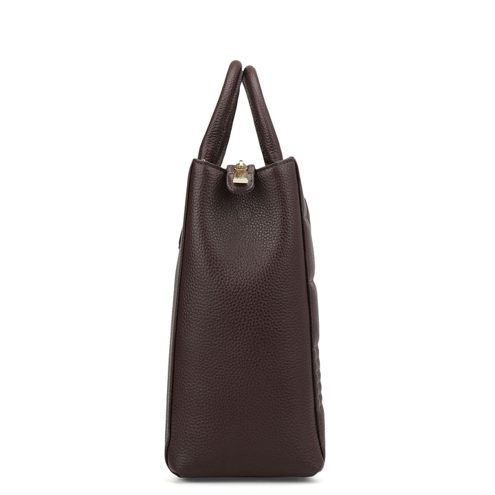 Large Wax Stripe Leather Book Tote - Berry