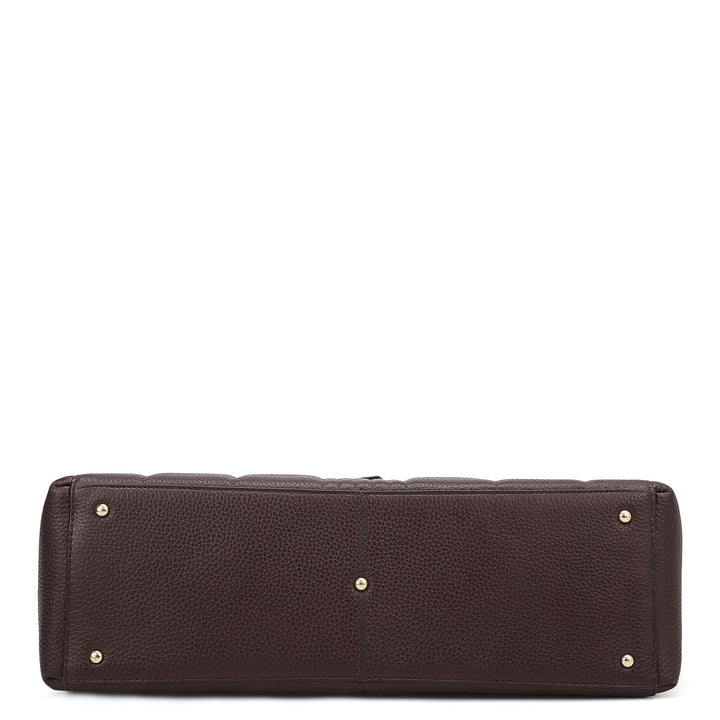 Large Wax Stripe Leather Book Tote - Berry