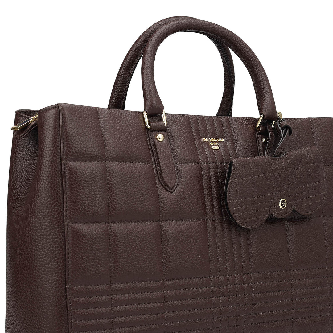 Large Wax Stripe Leather Book Tote - Berry