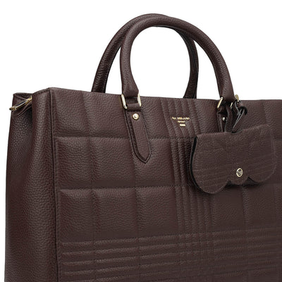 Large Wax Stripe Leather Book Tote - Berry
