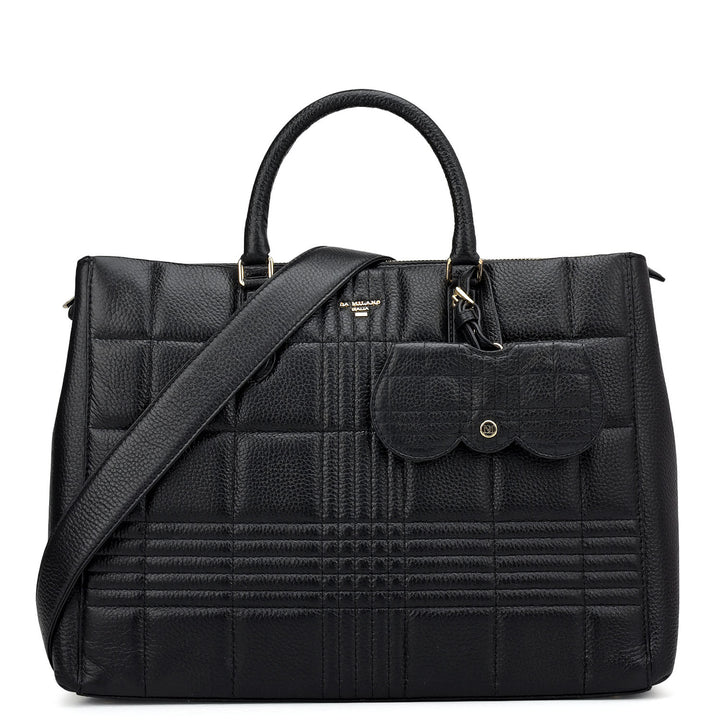 Large Wax Stripe Leather Book Tote - Black