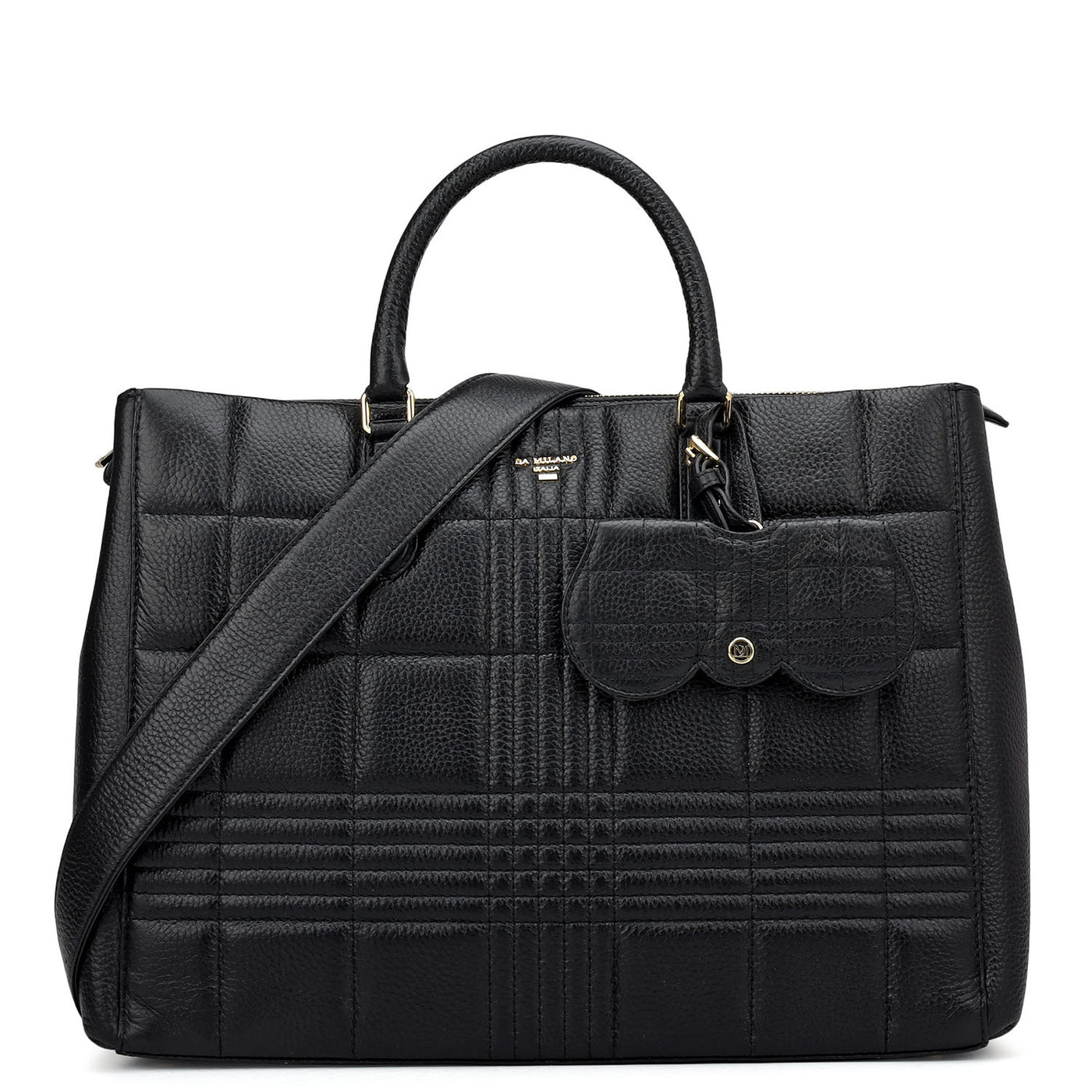 Large Wax Stripe Leather Book Tote - Black