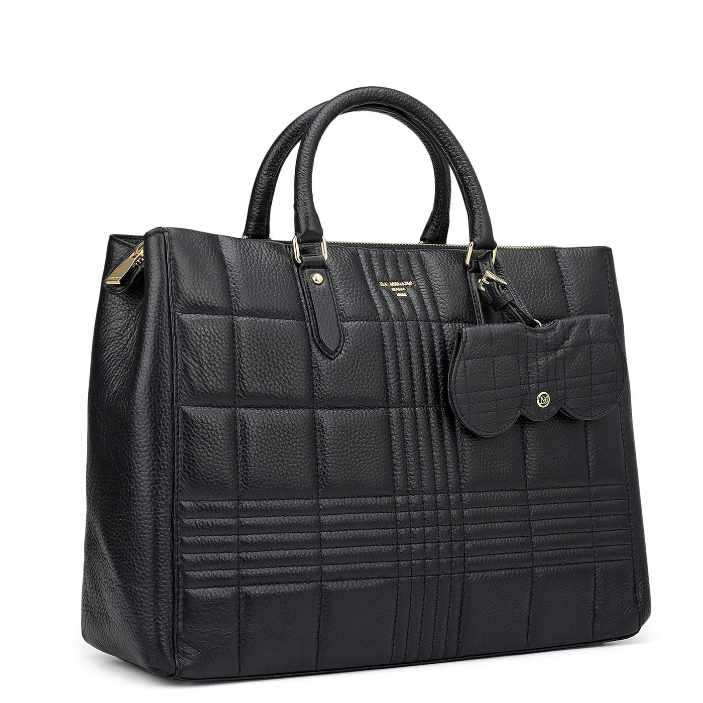 Large Wax Stripe Leather Book Tote - Black