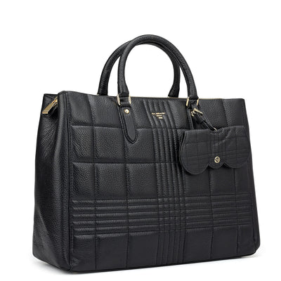 Large Wax Stripe Leather Book Tote - Black