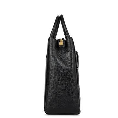 Large Wax Stripe Leather Book Tote - Black