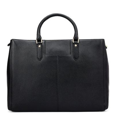 Large Wax Stripe Leather Book Tote - Black