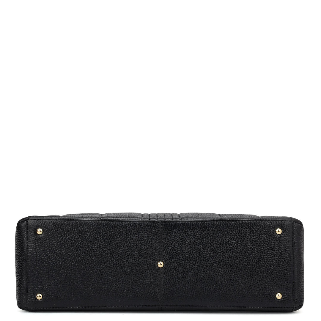 Large Wax Stripe Leather Book Tote - Black
