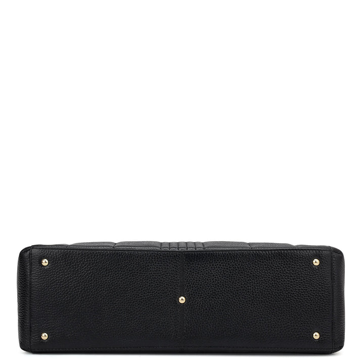 Large Wax Stripe Leather Book Tote - Black