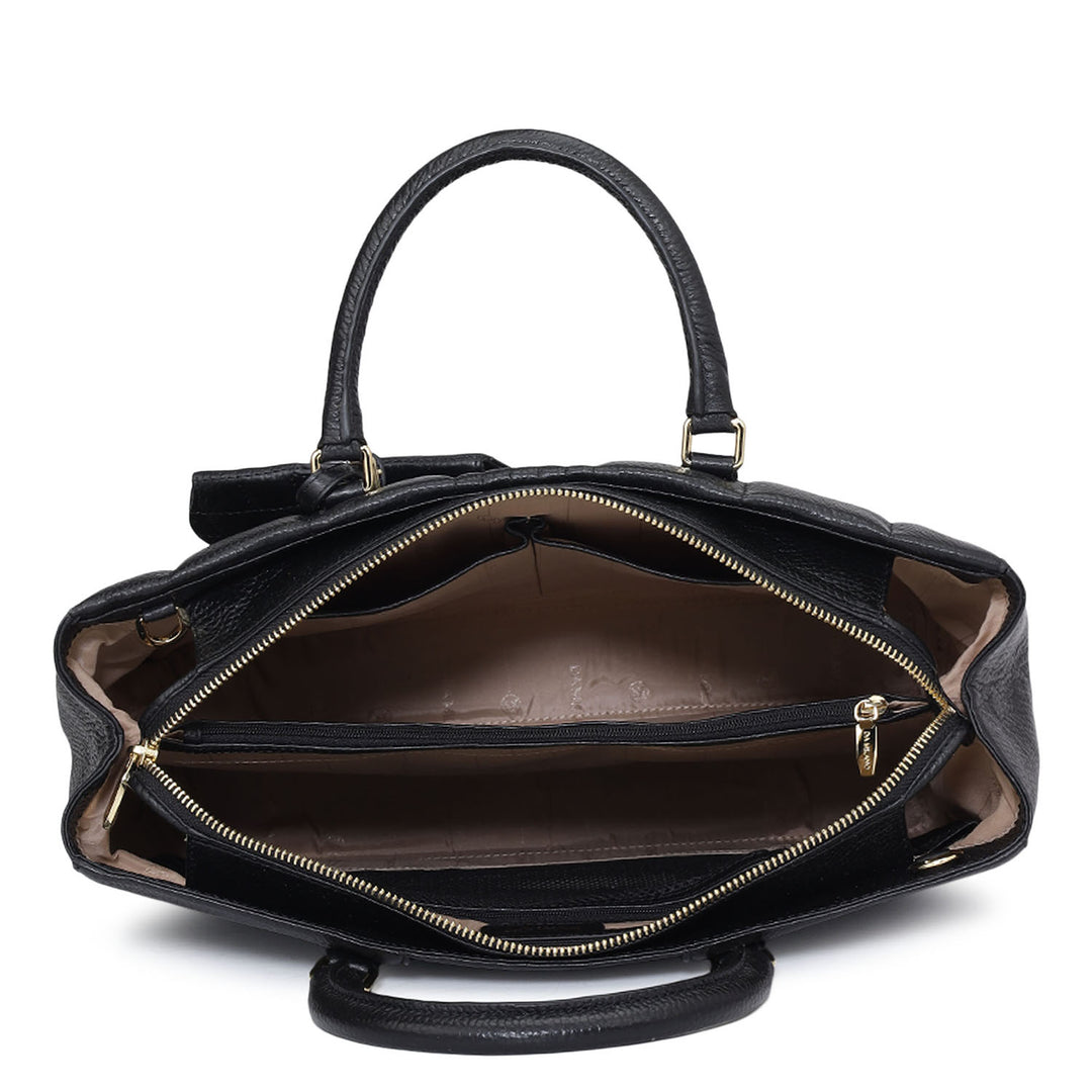 Large Wax Stripe Leather Book Tote - Black