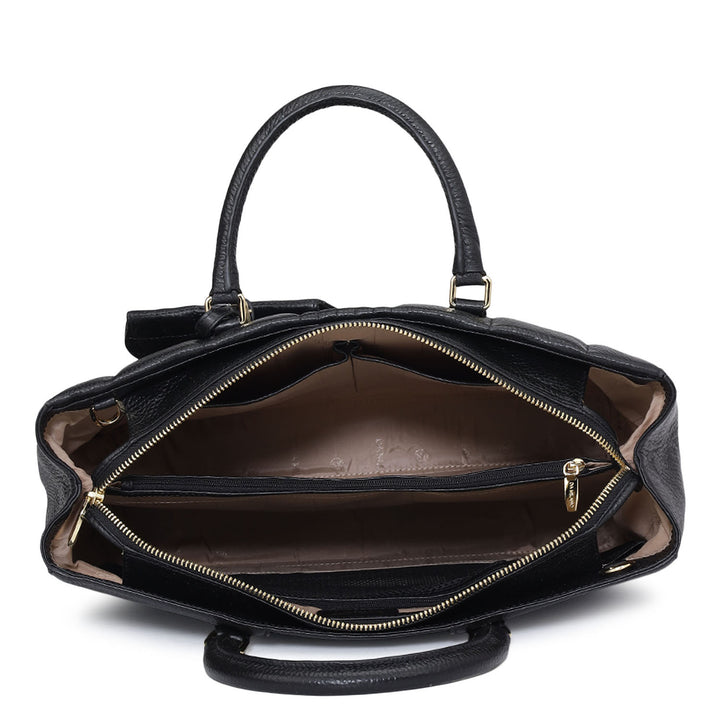Large Wax Stripe Leather Book Tote - Black