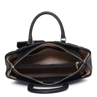 Large Wax Stripe Leather Book Tote - Black