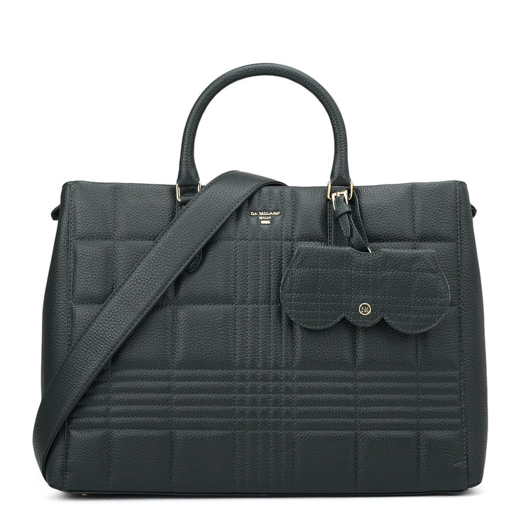 Large Wax Stripe Leather Book Tote - Bottle Green