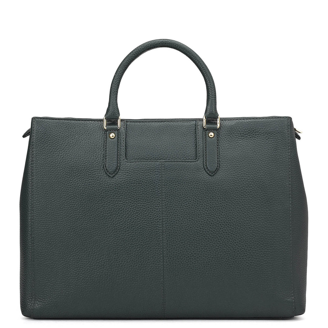 Large Wax Stripe Leather Book Tote - Bottle Green