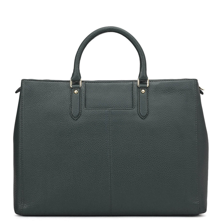 Large Wax Stripe Leather Book Tote - Bottle Green