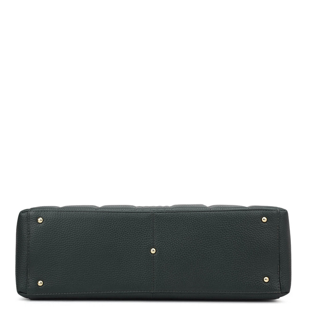 Large Wax Stripe Leather Book Tote - Bottle Green