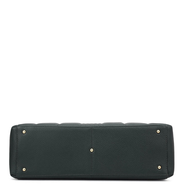 Large Wax Stripe Leather Book Tote - Bottle Green