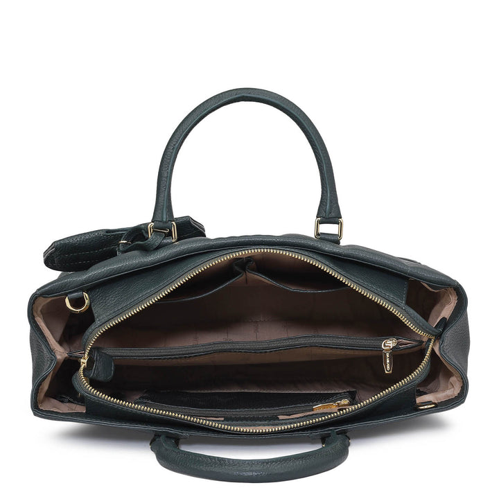 Large Wax Stripe Leather Book Tote - Bottle Green