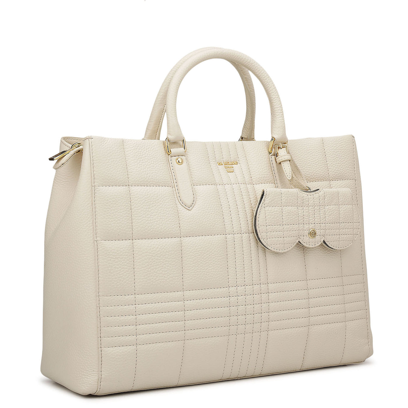 Large Wax Stripe Leather Book Tote - Off White