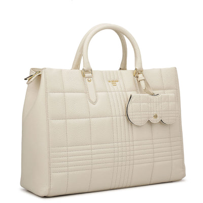 Large Wax Stripe Leather Book Tote - Off White