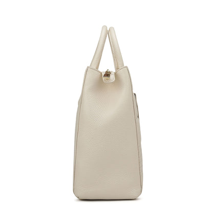 Large Wax Stripe Leather Book Tote - Off White