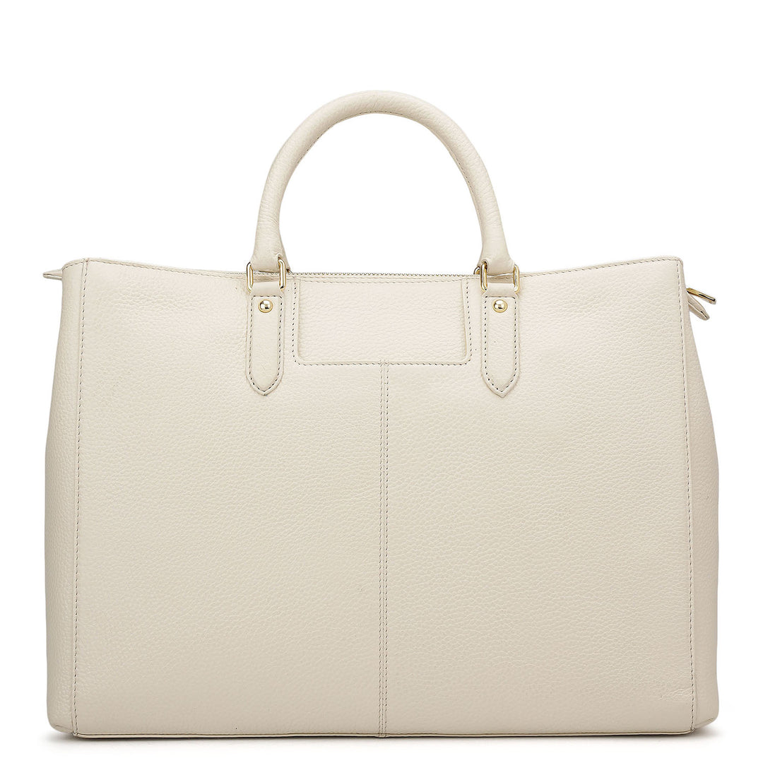 Large Wax Stripe Leather Book Tote - Off White