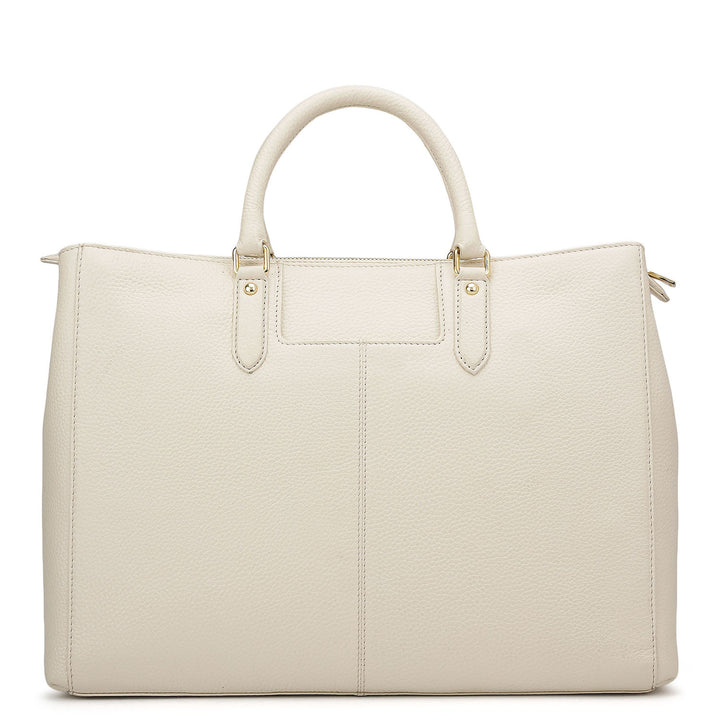Large Wax Stripe Leather Book Tote - Off White