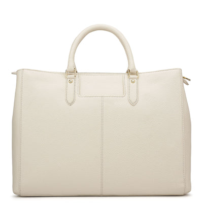 Large Wax Stripe Leather Book Tote - Off White
