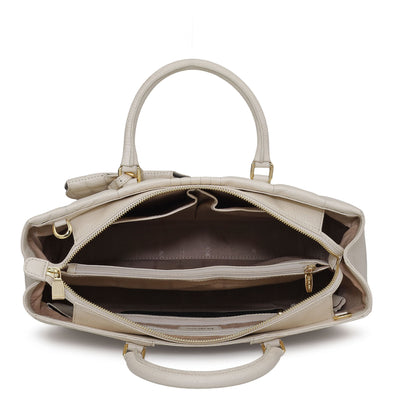 Large Wax Stripe Leather Book Tote - Off White