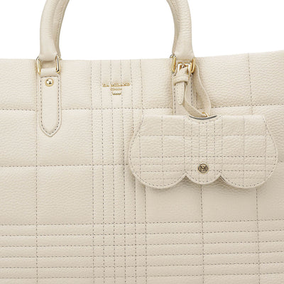 Large Wax Stripe Leather Book Tote - Off White