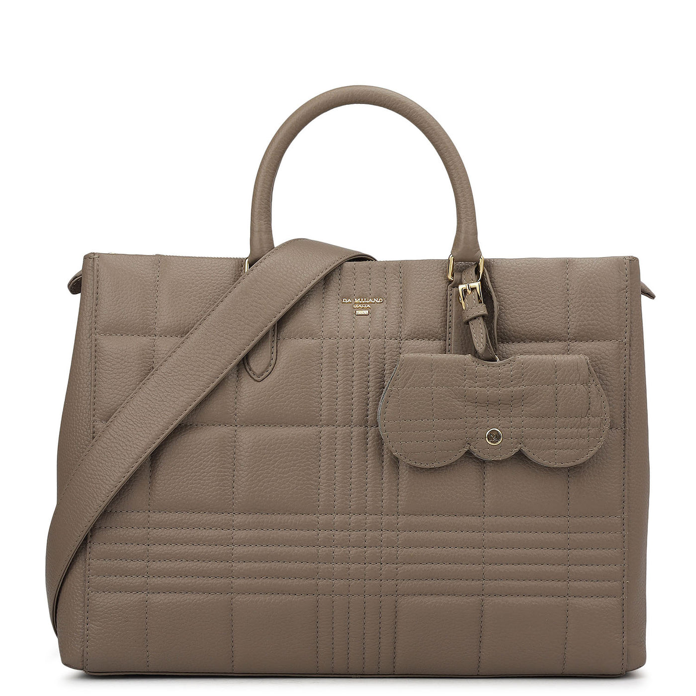 Large Wax Stripe Leather Book Tote - Taupe