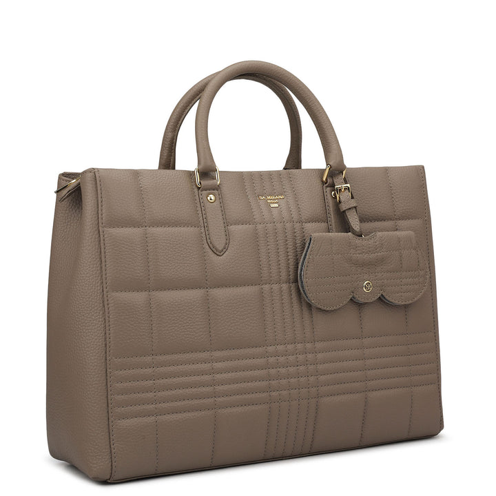 Large Wax Stripe Leather Book Tote - Taupe