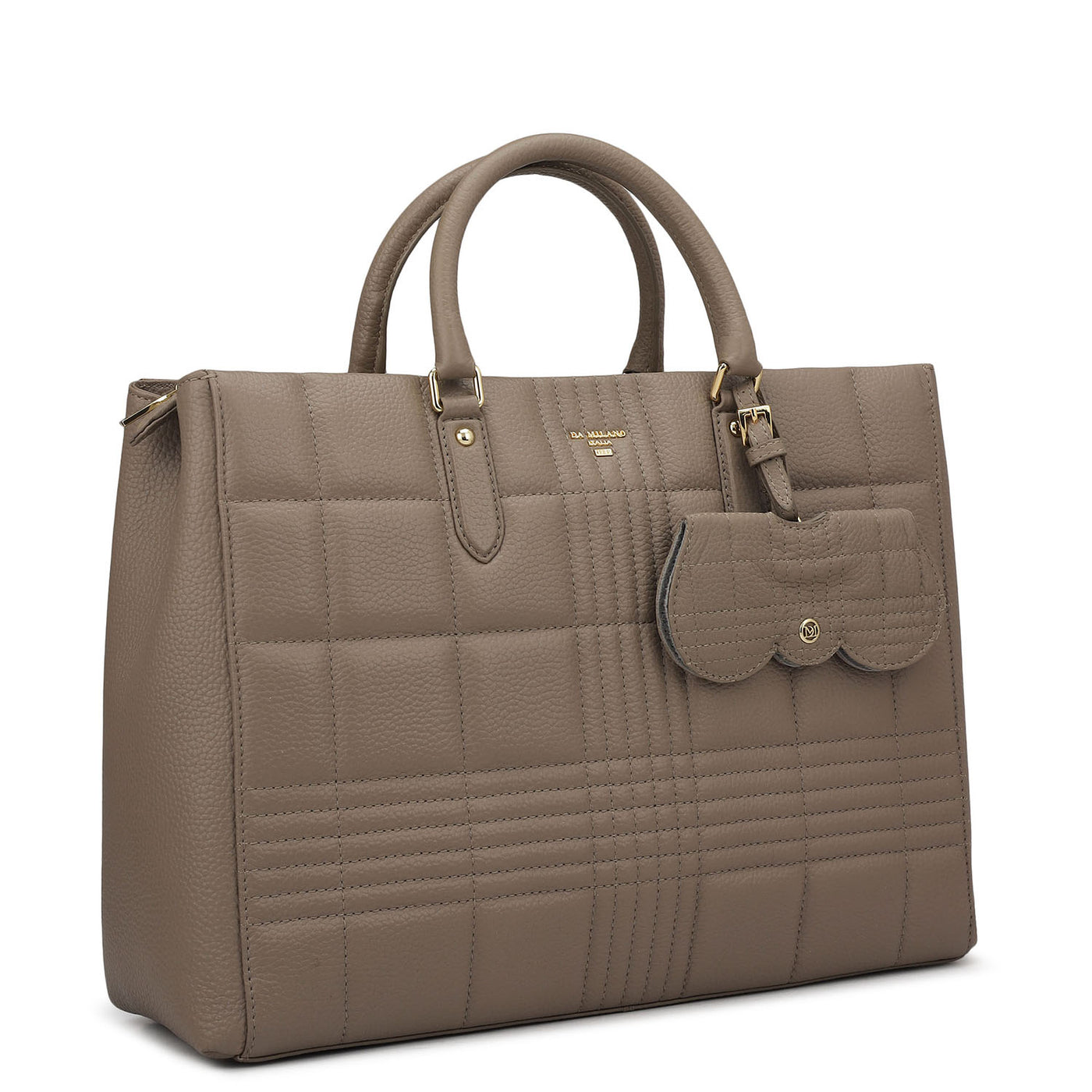 Large Wax Stripe Leather Book Tote - Taupe