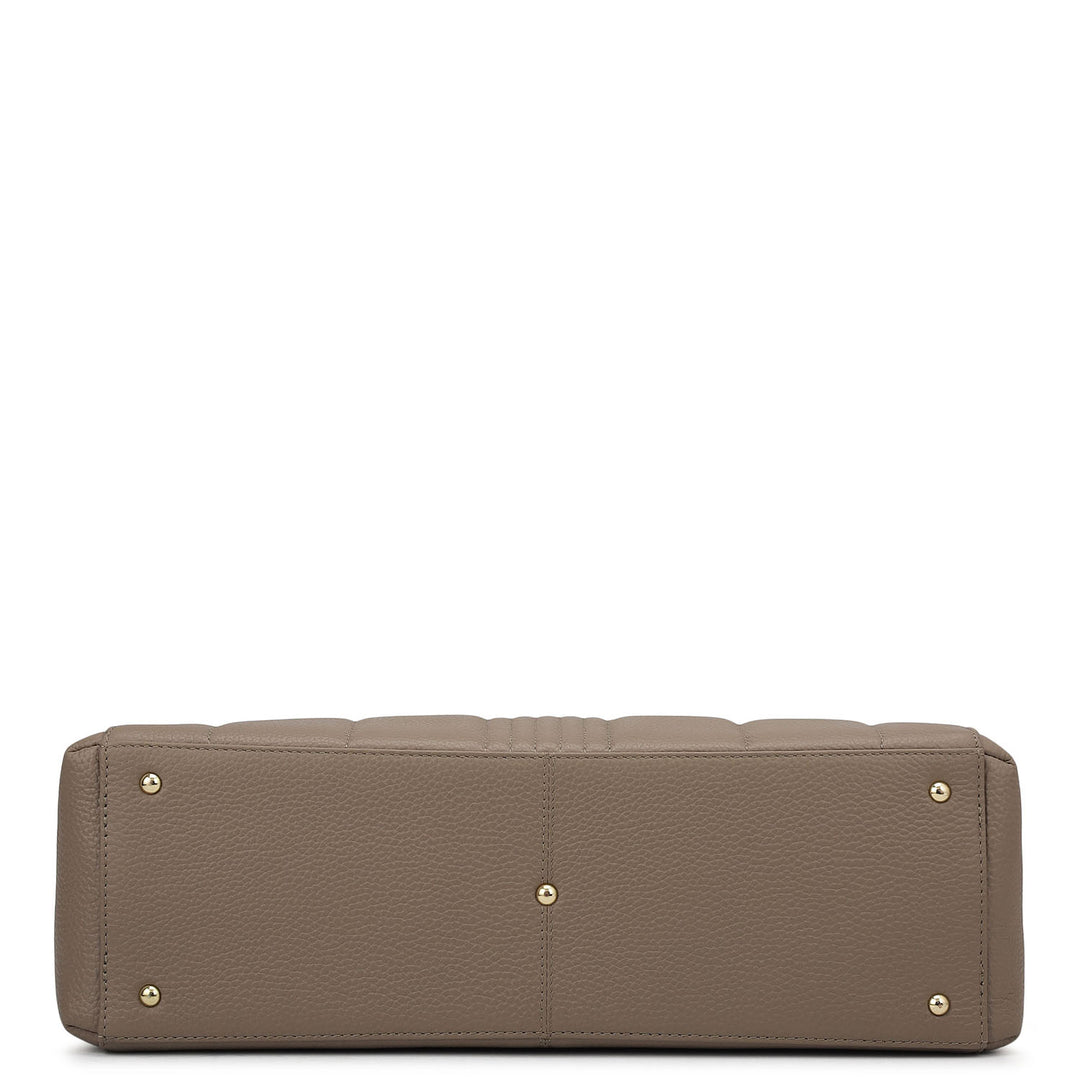 Large Wax Stripe Leather Book Tote - Taupe