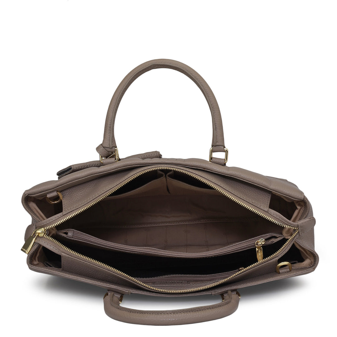 Large Wax Stripe Leather Book Tote - Taupe
