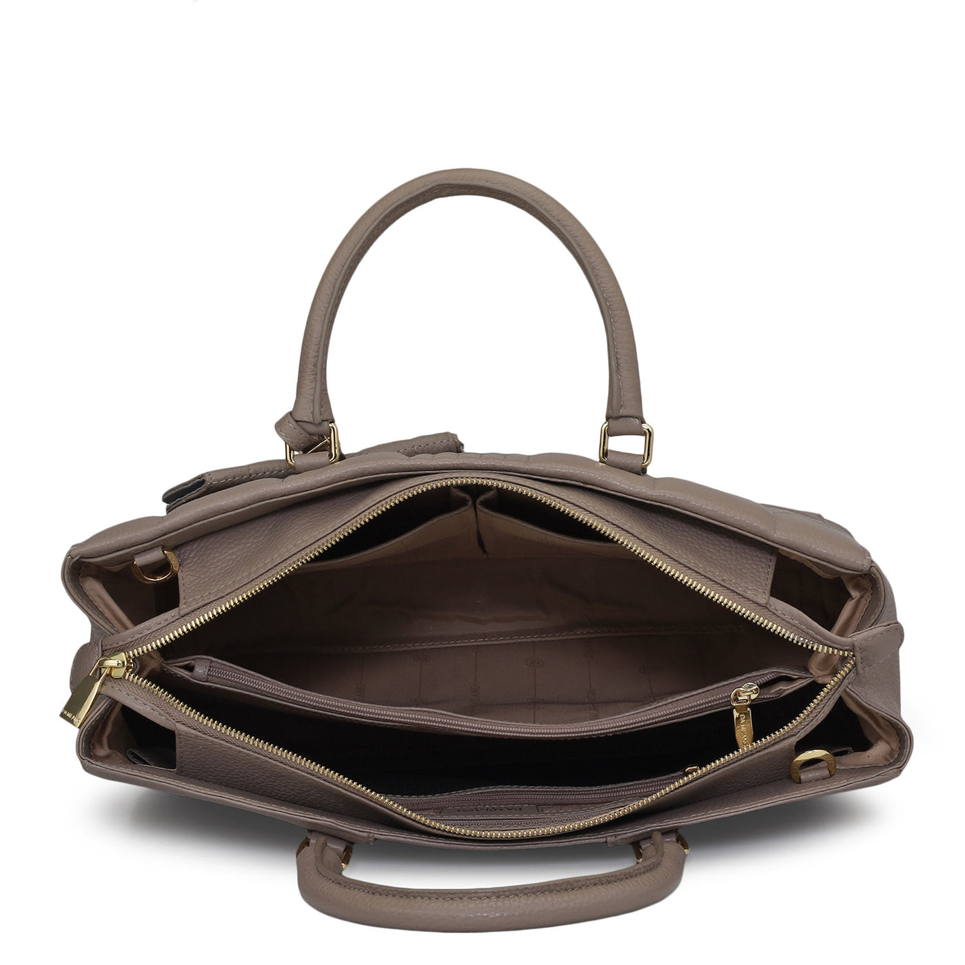 Large Wax Stripe Leather Book Tote - Taupe