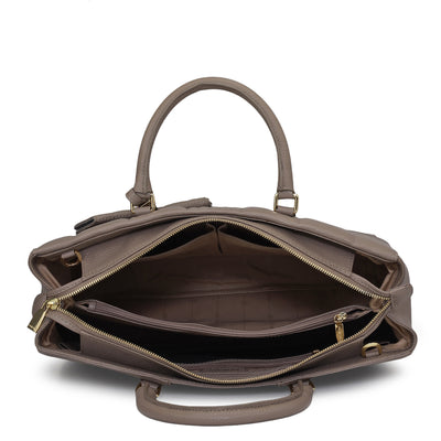 Large Wax Stripe Leather Book Tote - Taupe