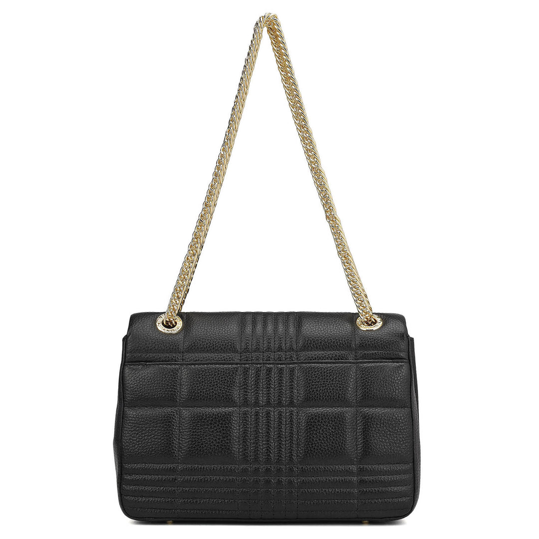 Medium Wax Stripe Leather Shoulder Bag - Black