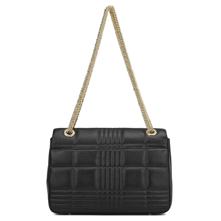 Medium Wax Stripe Leather Shoulder Bag - Black