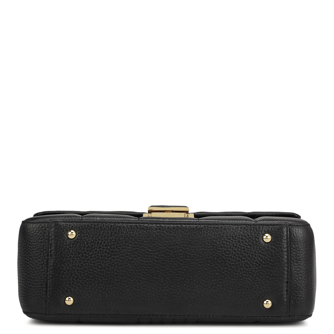 Medium Wax Stripe Leather Shoulder Bag - Black