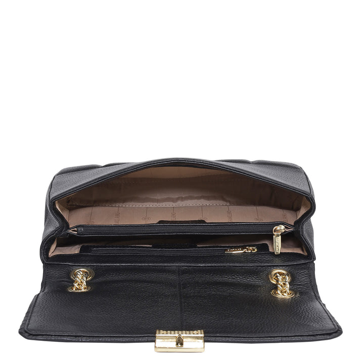 Medium Wax Stripe Leather Shoulder Bag - Black