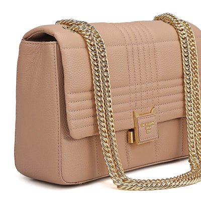 Medium Wax Stripe Leather Shoulder Bag - Feather