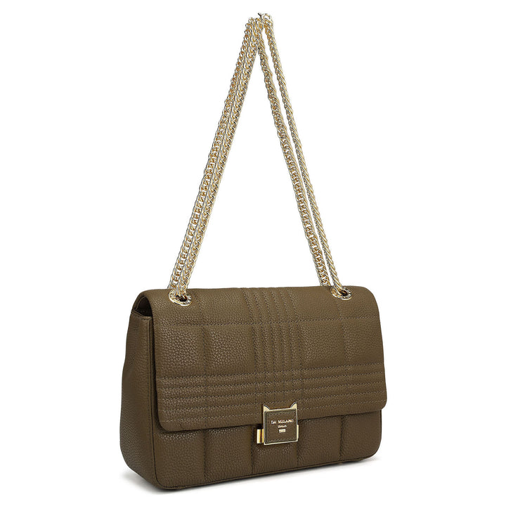 Medium Wax Stripe Leather Shoulder Bag - Moss