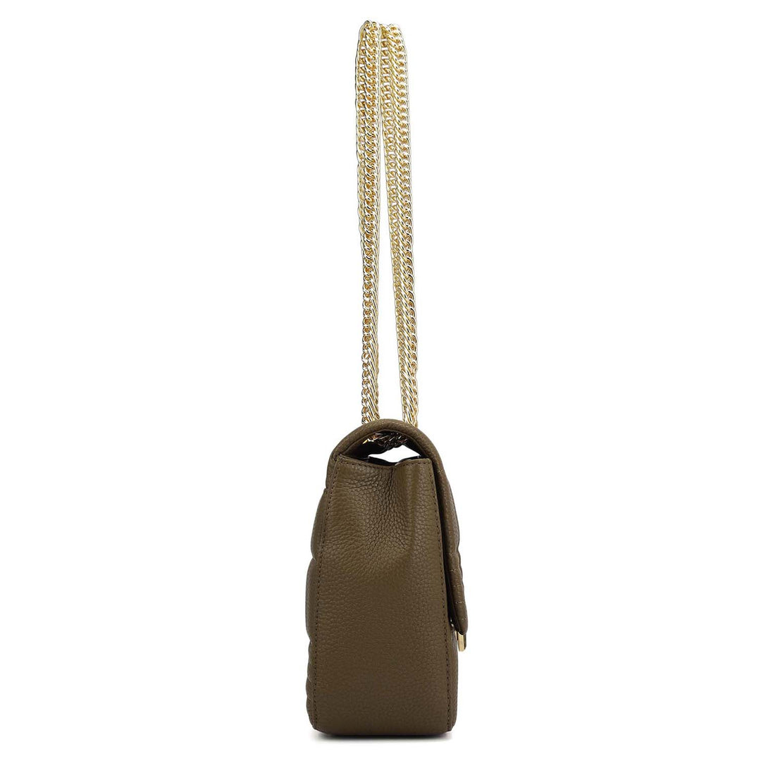 Medium Wax Stripe Leather Shoulder Bag - Moss
