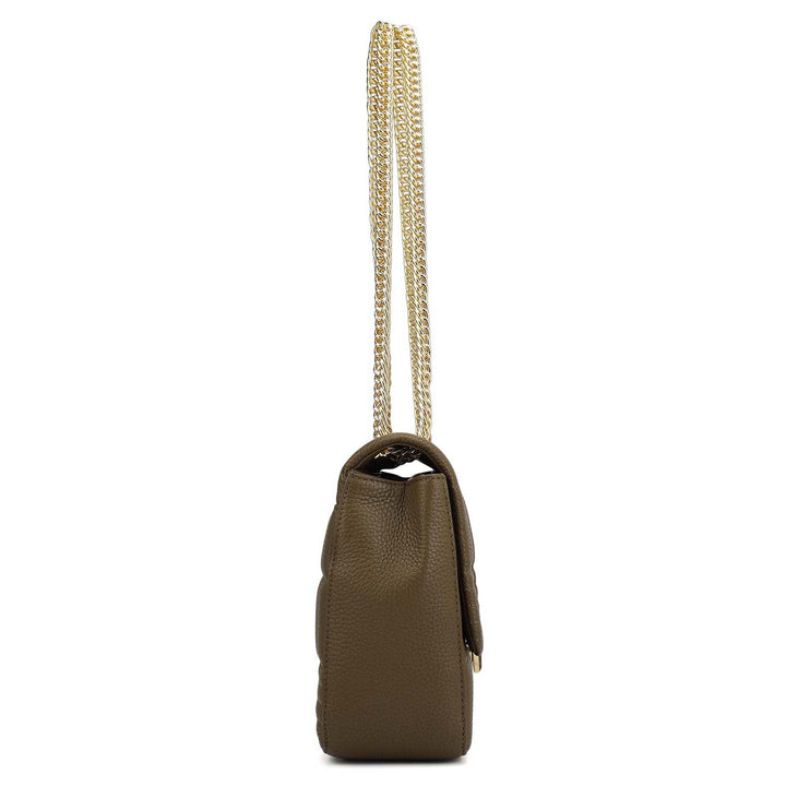 Medium Wax Stripe Leather Shoulder Bag - Moss